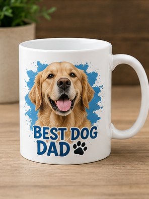 Best Dog Dad custom photo mug — close-up of full-colour sublimation print quality